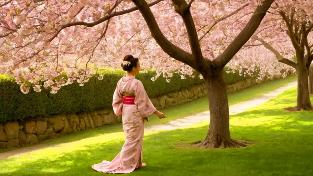 雅やかな桜と着物姿。